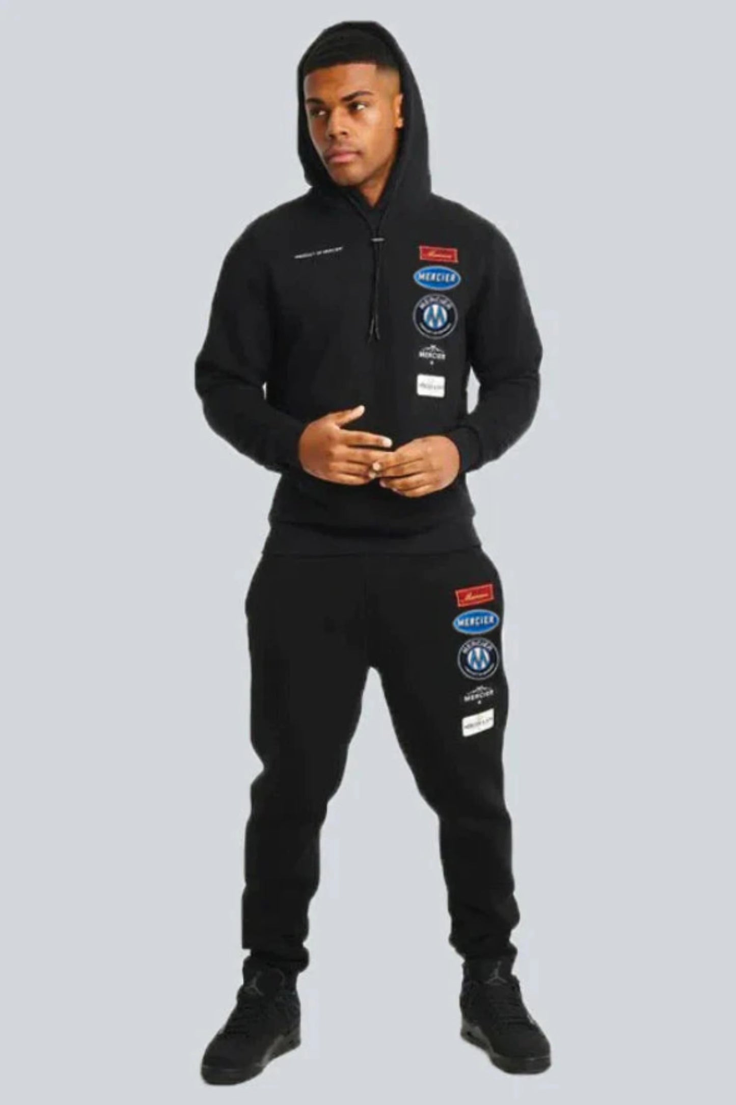 BLACK MERCIER HYBRID BADGE HOODIE